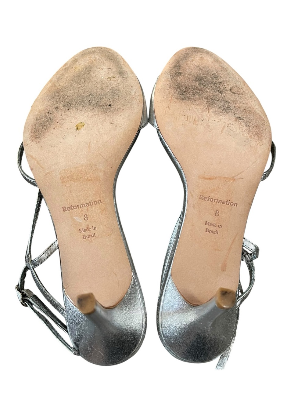 Reformation Nino Silver Sling Back Kitten Heel Sandals Size 8 - Picture 13 of 13